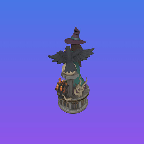 4287 Witch with Skull and Pumpkin Color 3D Model STL DND PNG Model — view 4