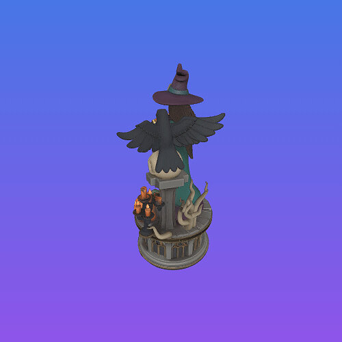 4287 Witch with Skull and Pumpkin Color 3D Model STL DND PNG Model — view 5