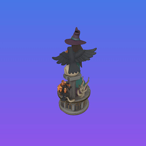 4287 Witch with Skull and Pumpkin Color 3D Model STL DND PNG Model — view 7