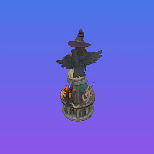 4287 Witch with Skull and Pumpkin Color 3D Model STL DND PNG Model — view 8