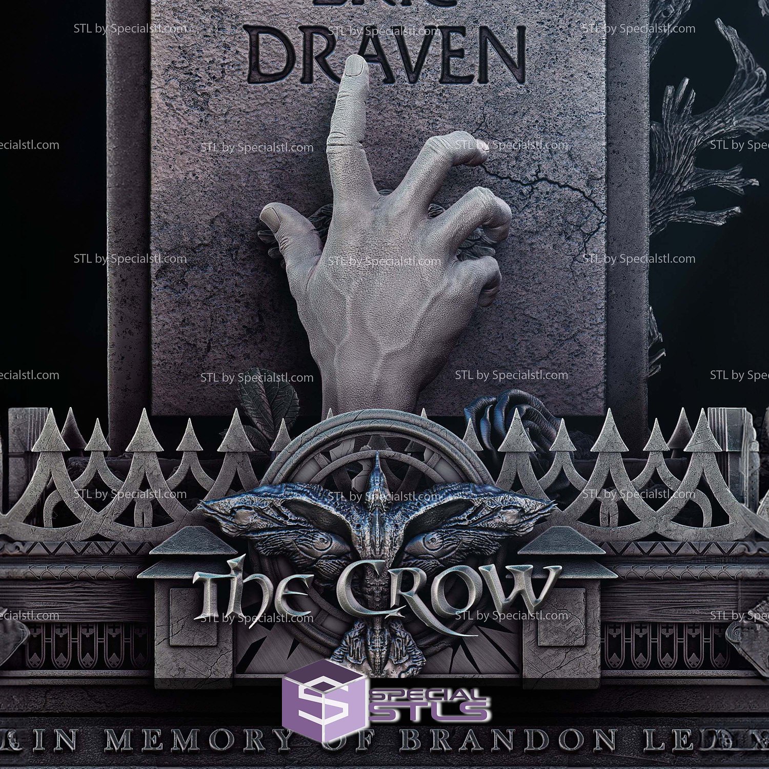 Crow Tomb Bust Brandon Lee 3D Printer Files STL Model — view 5