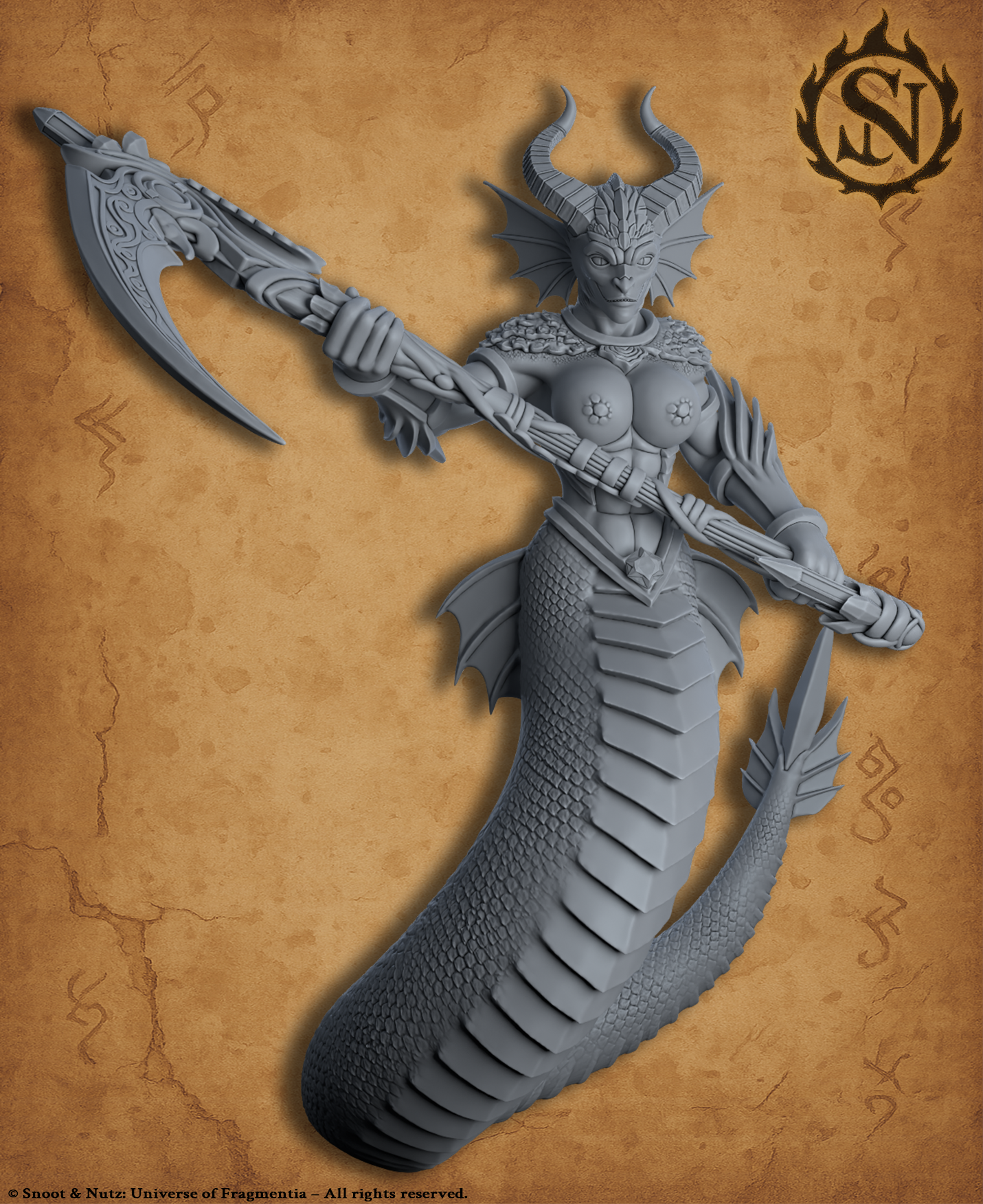 Soul Reaper Naga - DnD Miniature for 5e RPG and Tabletop Wargames inspired 3D STL Model — view 2