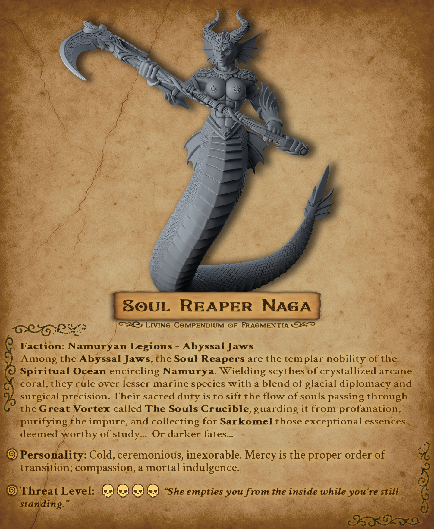 Soul Reaper Naga - DnD Miniature for 5e RPG and Tabletop Wargames inspired 3D STL Model — view 3