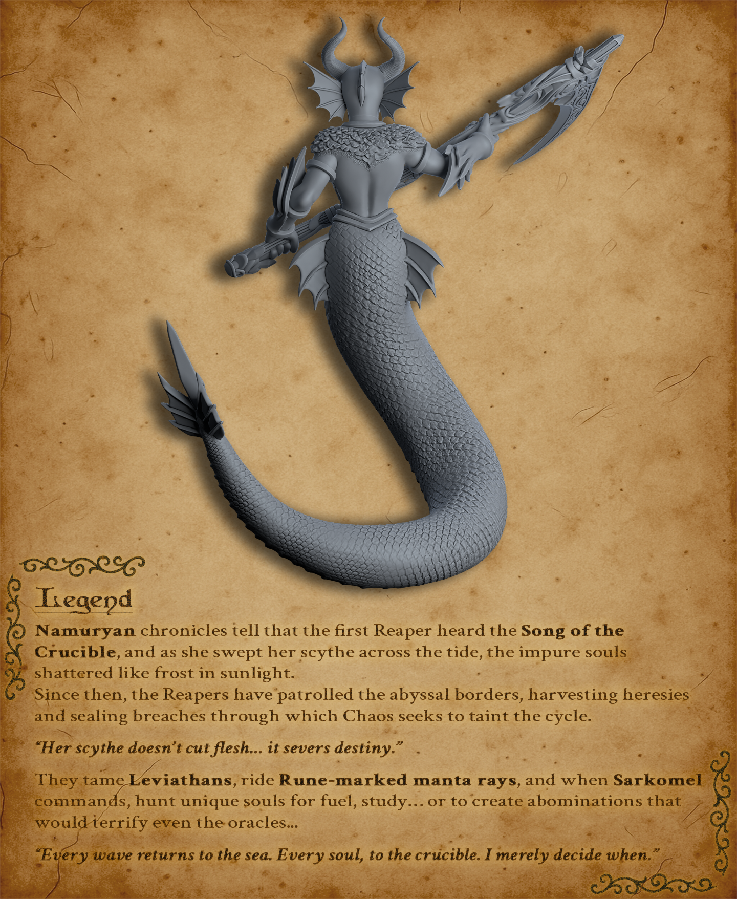 Soul Reaper Naga - DnD Miniature for 5e RPG and Tabletop Wargames inspired 3D STL Model — view 4