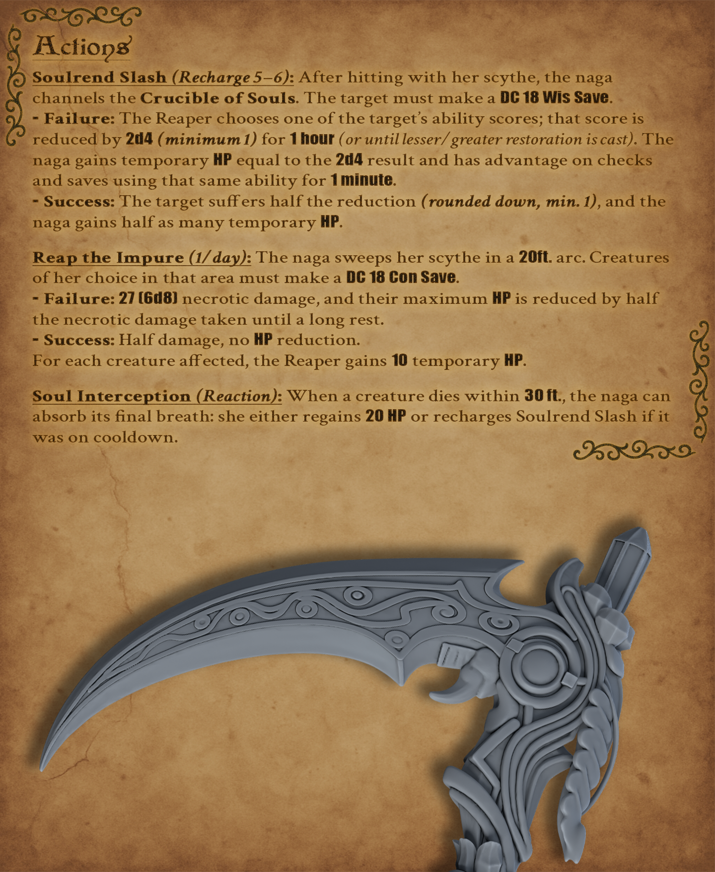 Soul Reaper Naga - DnD Miniature for 5e RPG and Tabletop Wargames inspired 3D STL Model — view 6