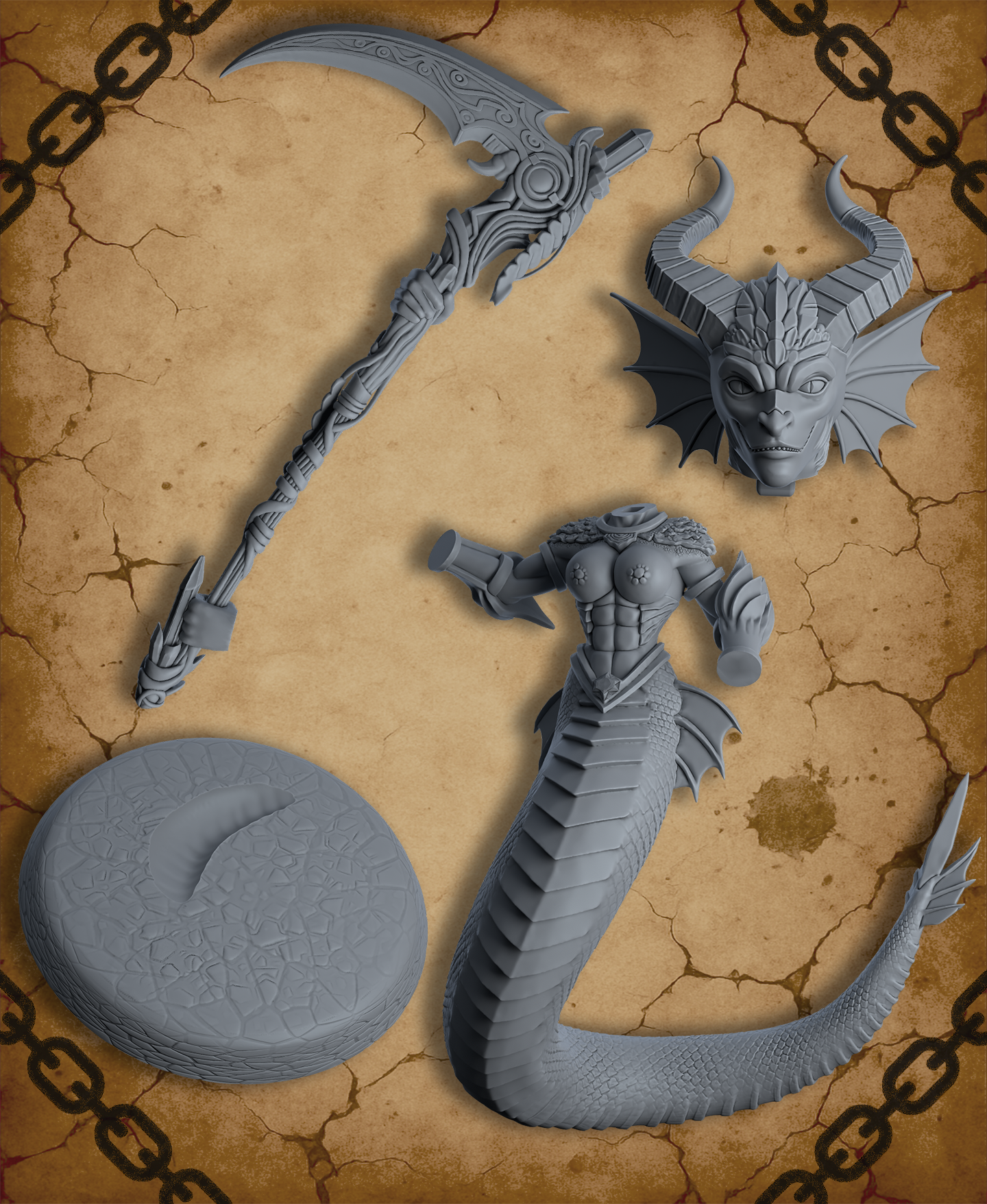 Soul Reaper Naga - DnD Miniature for 5e RPG and Tabletop Wargames inspired 3D STL Model — view 7