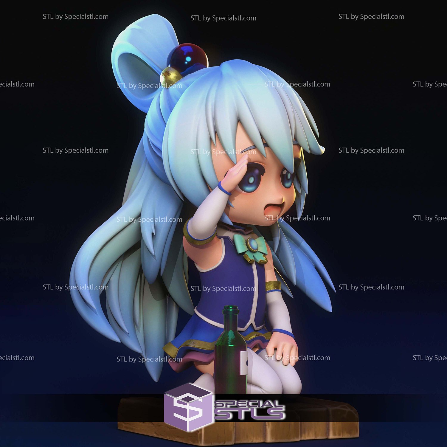Aqua Konosuba Chibi Hi 3D Printer Files STL Model — view 2