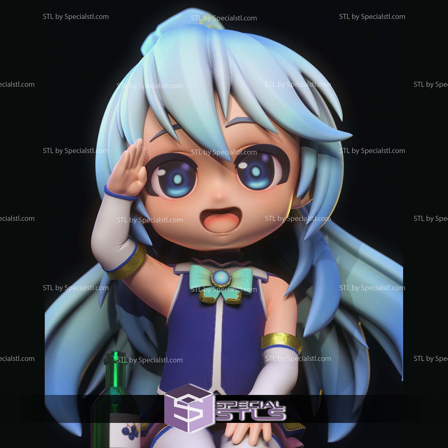 Aqua Konosuba Chibi Hi 3D Printer Files STL Model — view 4