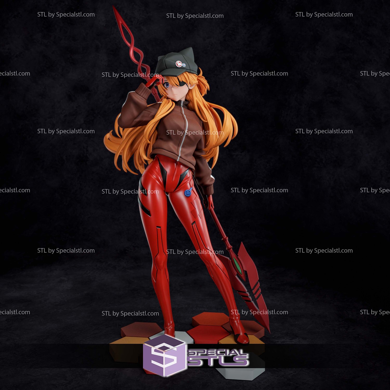 Asuka Langley with Hat 3D Printer Files STL Model — view 2