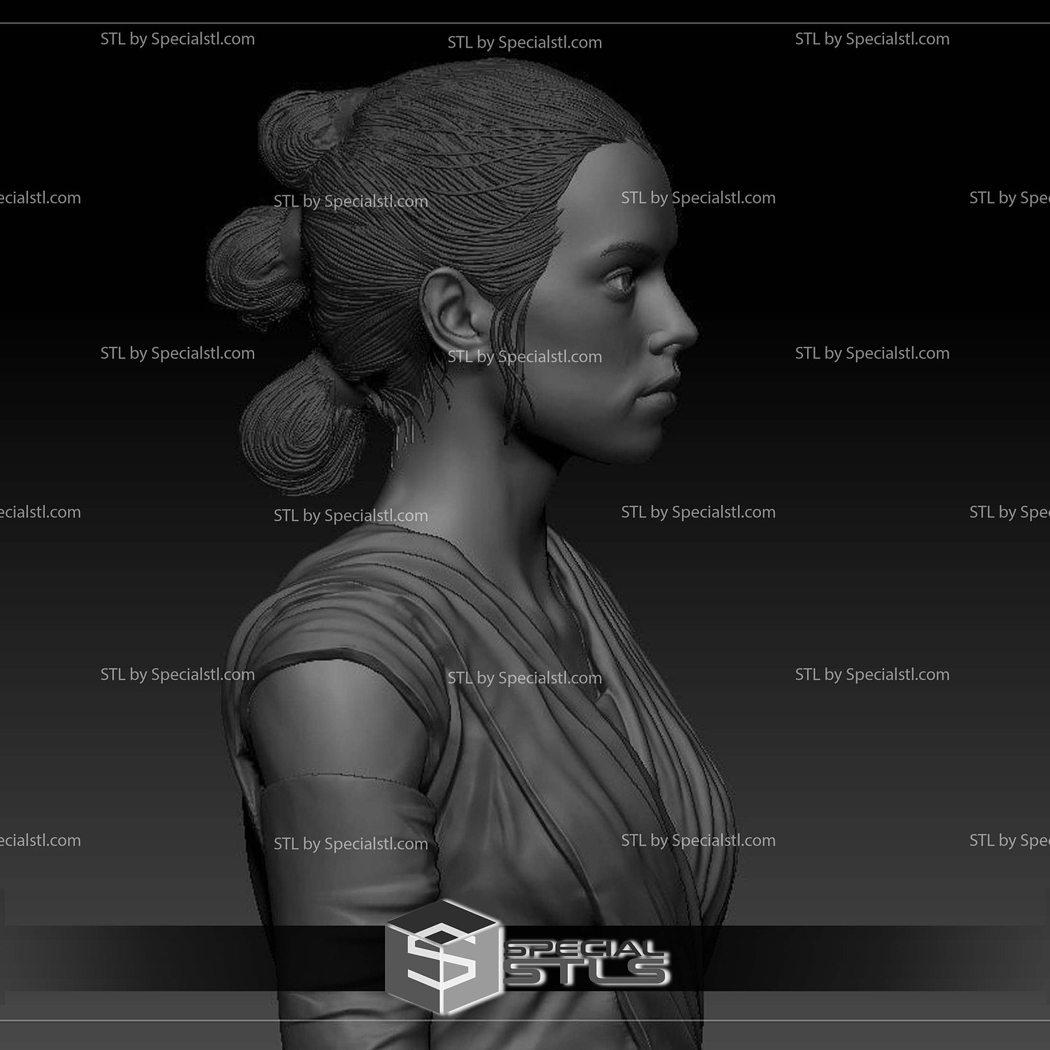 Daisy Ridley Rey Star Wars Bust 3D Print Files STL Model — view 4