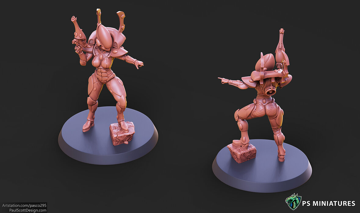 Elf Female Soldier Pose 2 - 8 Variants and 2 Pinups 3D STL Model — view 3