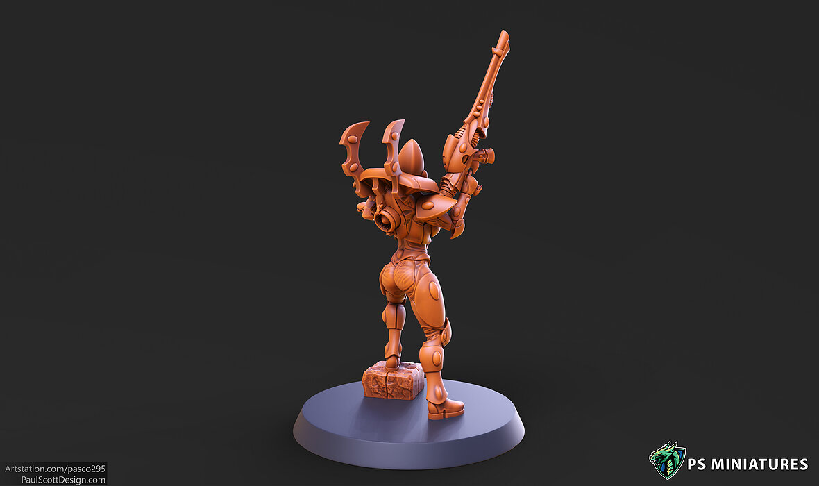 Elf Female Soldier Pose 2 - 8 Variants and 2 Pinups 3D STL Model — view 8
