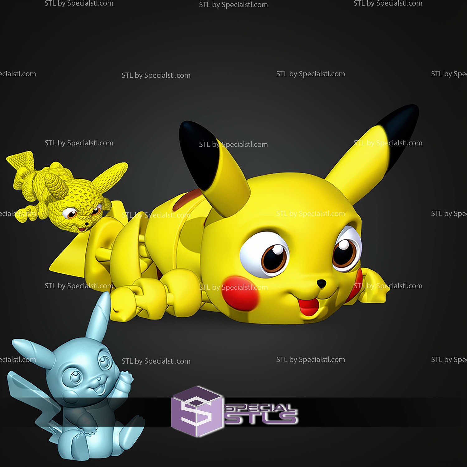 Super Basic STL Pikachu MultiColor 3D Model — view 7