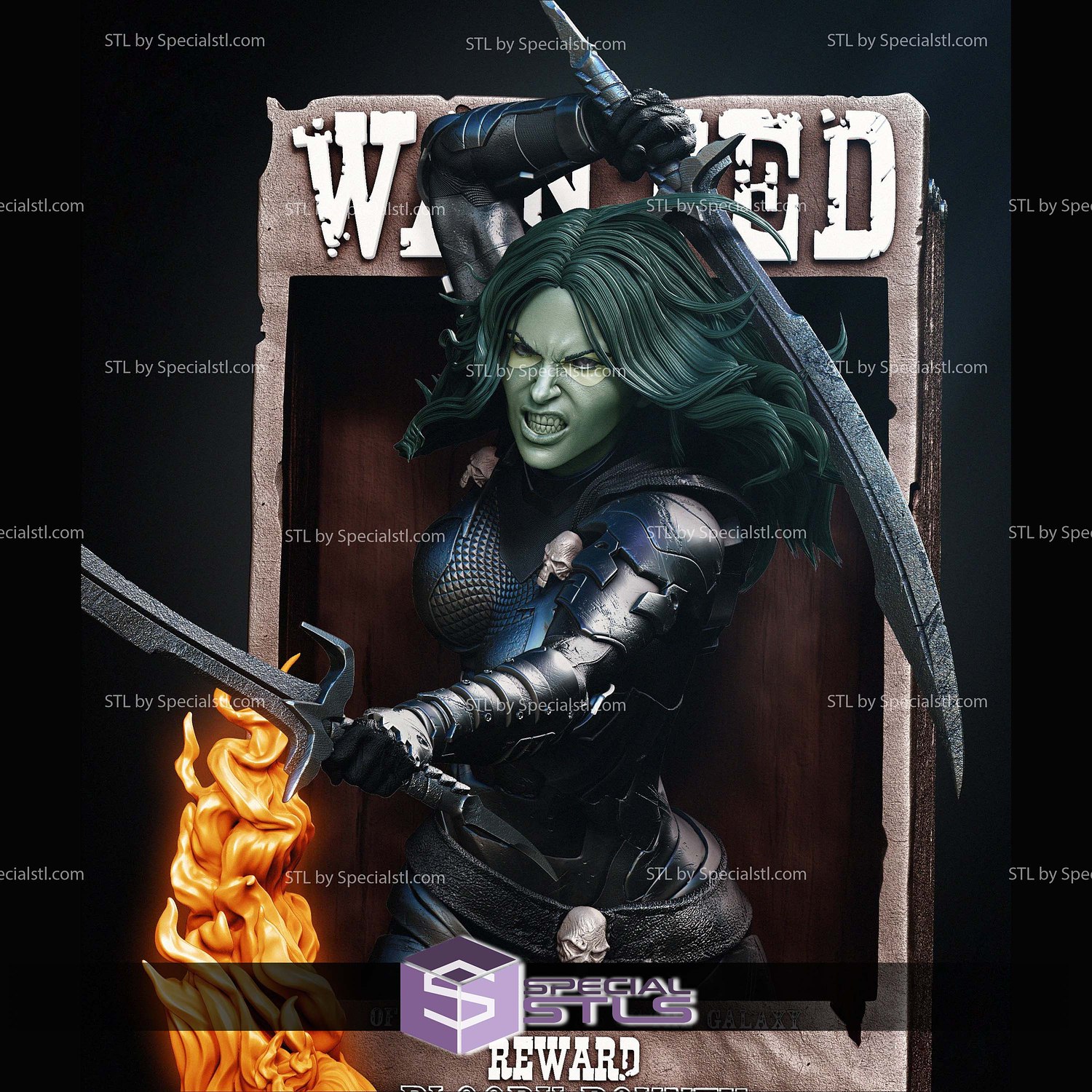 Gamora Comic Version Poster Bust Digital STL Files 3D Model — view 2