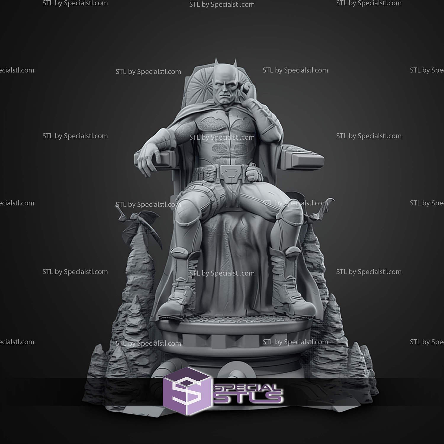 Batman on Throne STL Files 3D Model — view 4