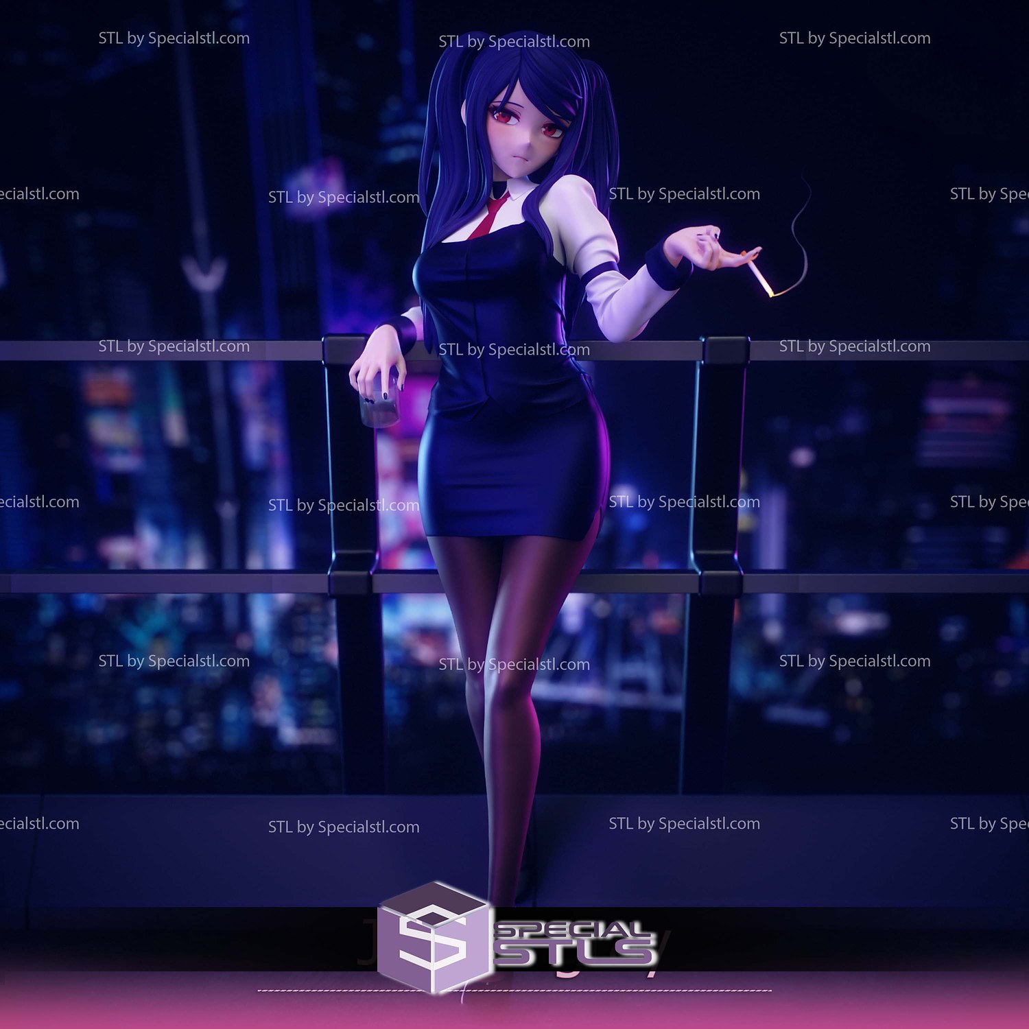 Julianne Stingray Cyberpunk Bartender STL Files 3D Model — view 2