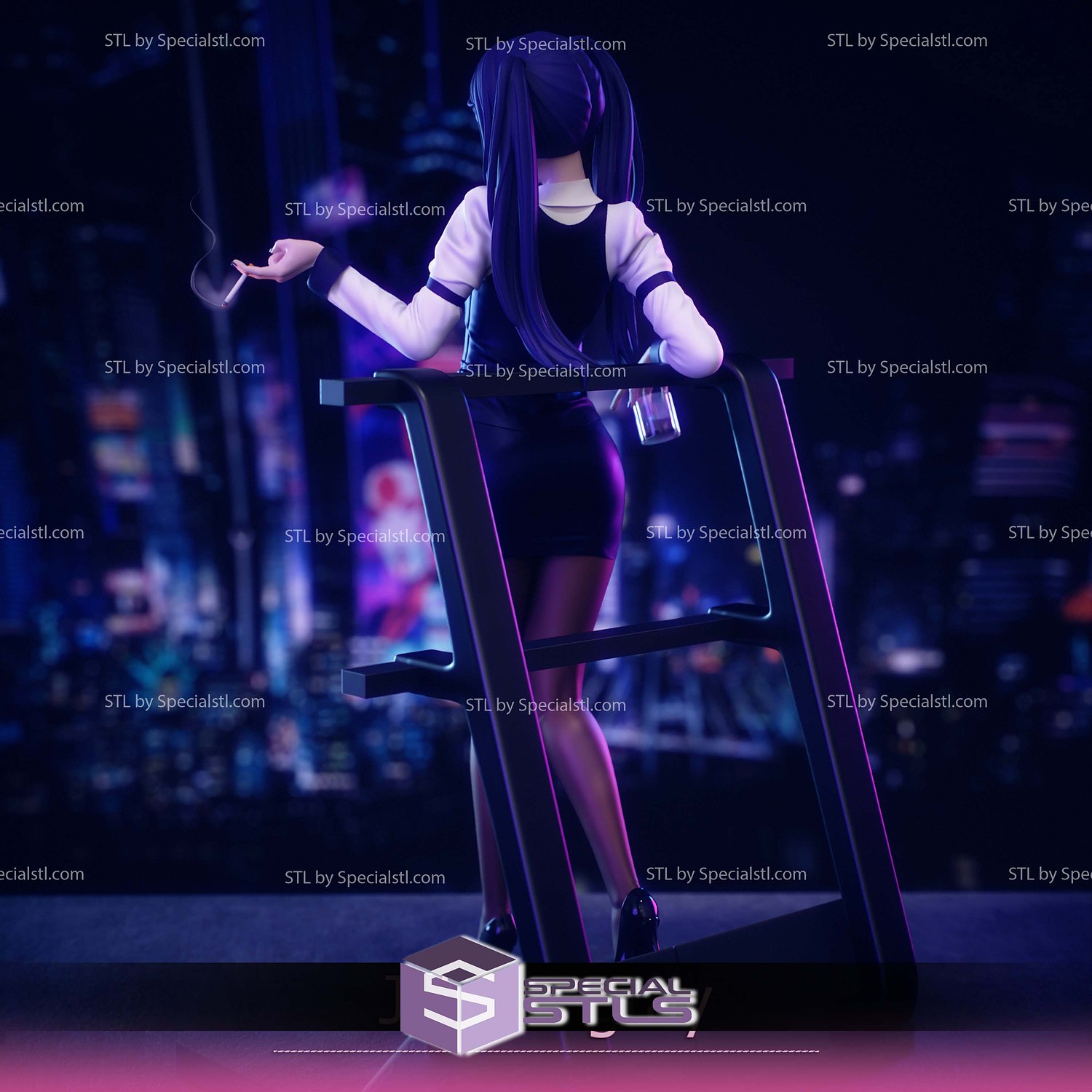 Julianne Stingray Cyberpunk Bartender STL Files 3D Model — view 3