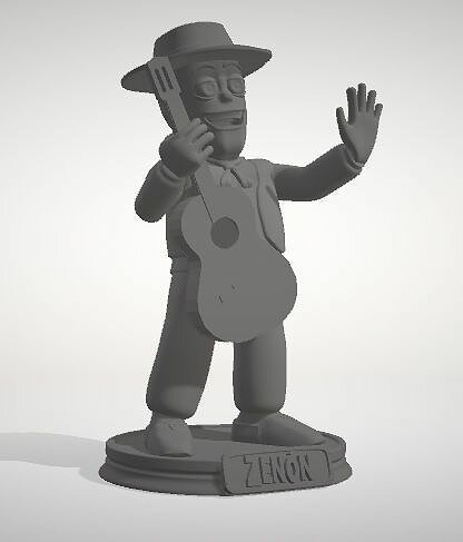 Zenon man wearing hat and holding guitar 3D STL Model — view 2