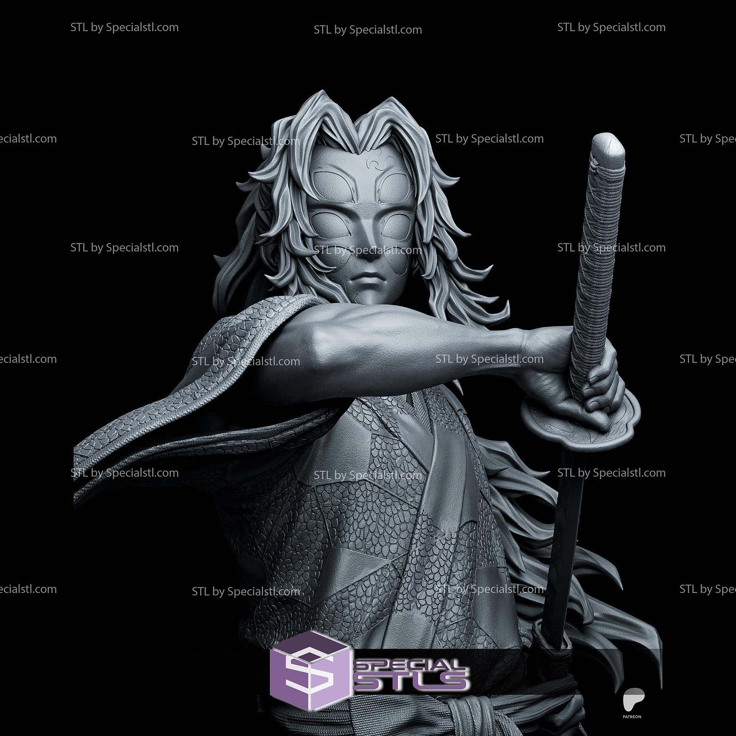 Kokushibo Demon Slayer Bust 178mm STL Files 3D Model — view 4