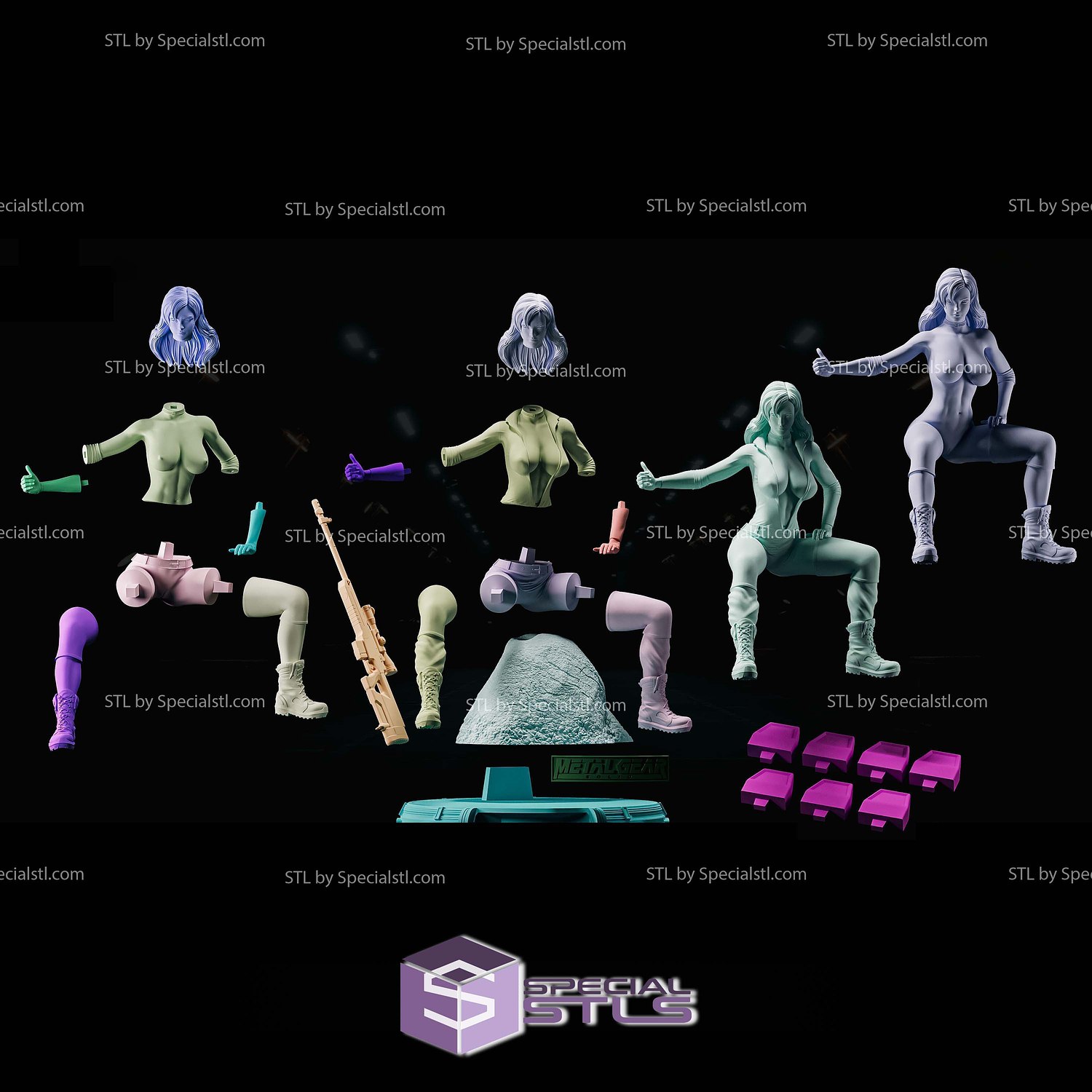 Sniper Wolf Metal Gear Solid Sitting STL Files 3D Model — view 3