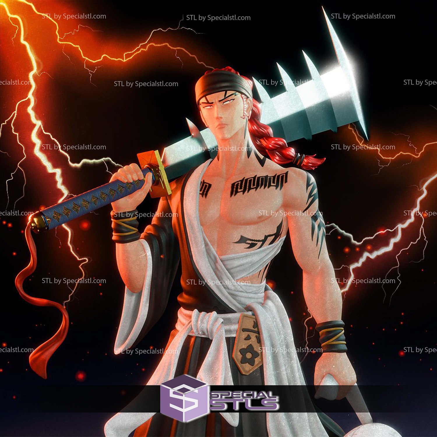 Renji Abarai Bleach V4 3D Print Files STL Model — view 5