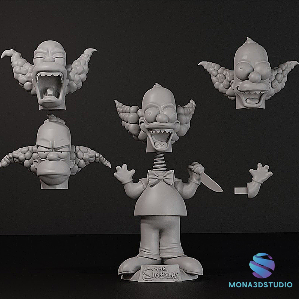 Krusty the Clown Bobblehead Doll - Halloween Edition 3D Print Set with Interchangeable Heads & Sprin STL Model
