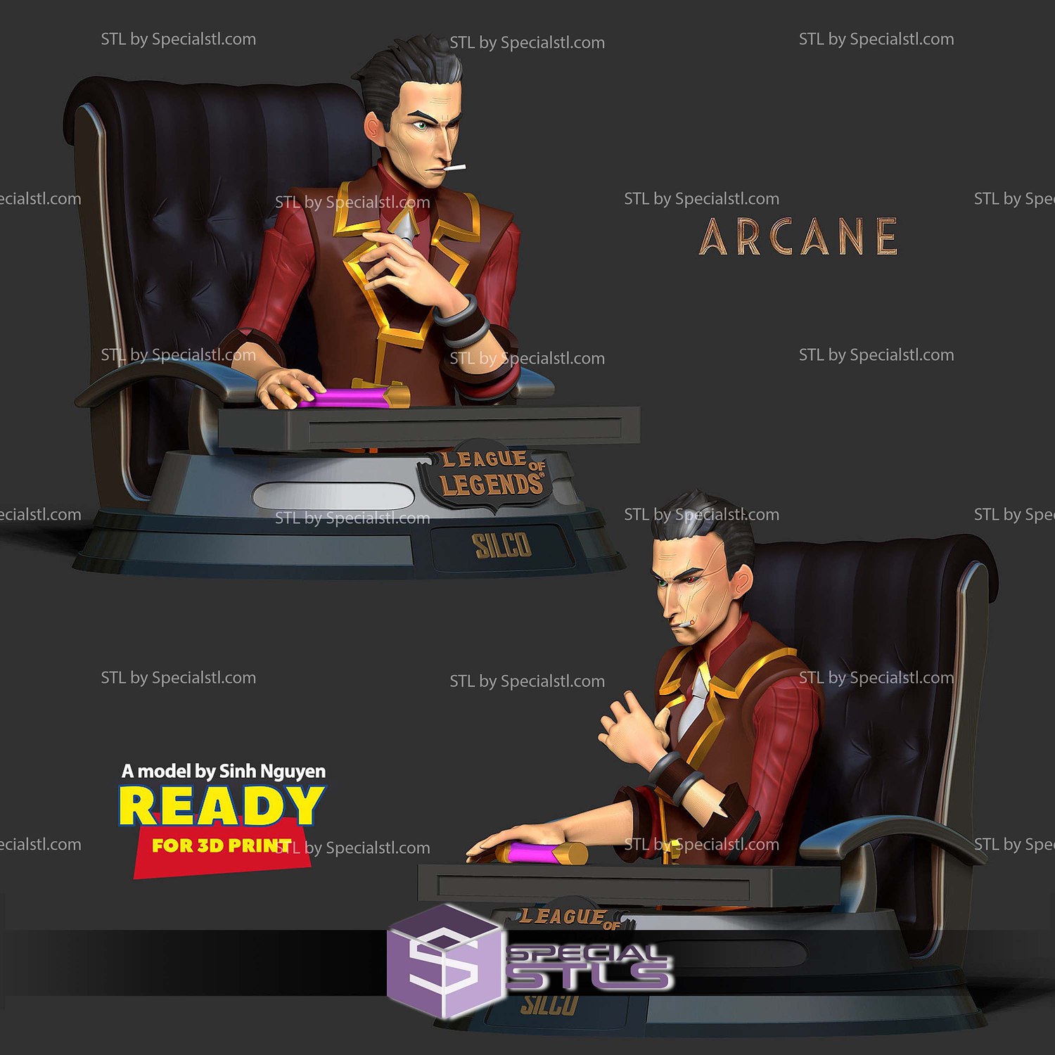Silco Bust Arcane 3D Print Files STL Model — view 2