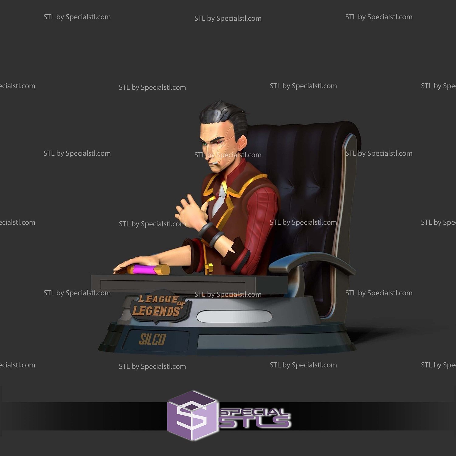 Silco Bust Arcane 3D Print Files STL Model — view 4