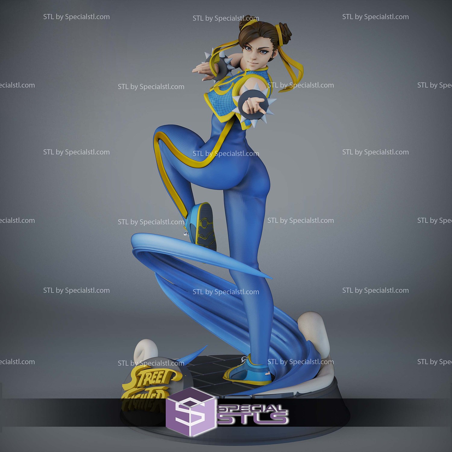Chun Li On Wave STL Files 3D Model — view 2