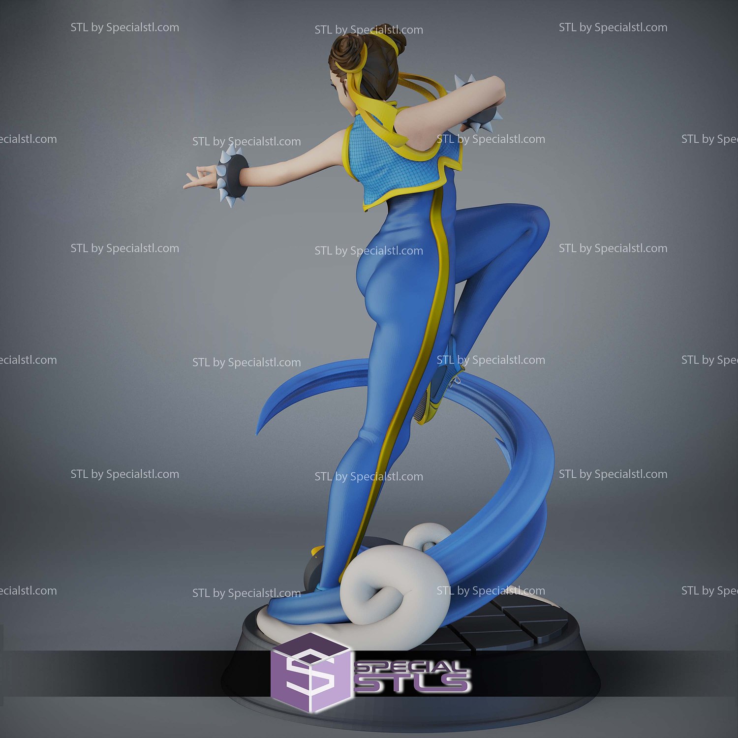 Chun Li On Wave STL Files 3D Model — view 4