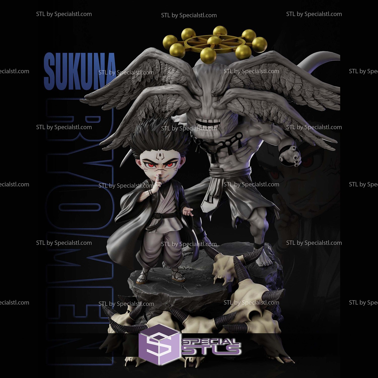 Sukuna Ryomen and Mahoraga Chibi 3D Printer Files STL Model — view 3