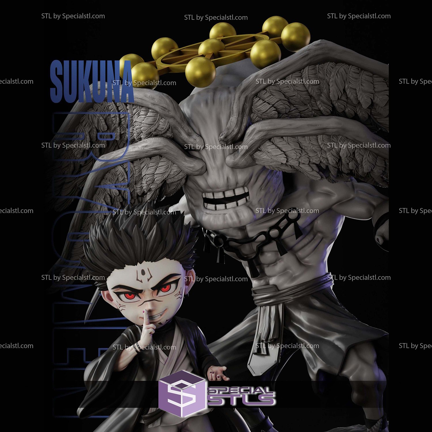 Sukuna Ryomen and Mahoraga Chibi 3D Printer Files STL Model — view 4