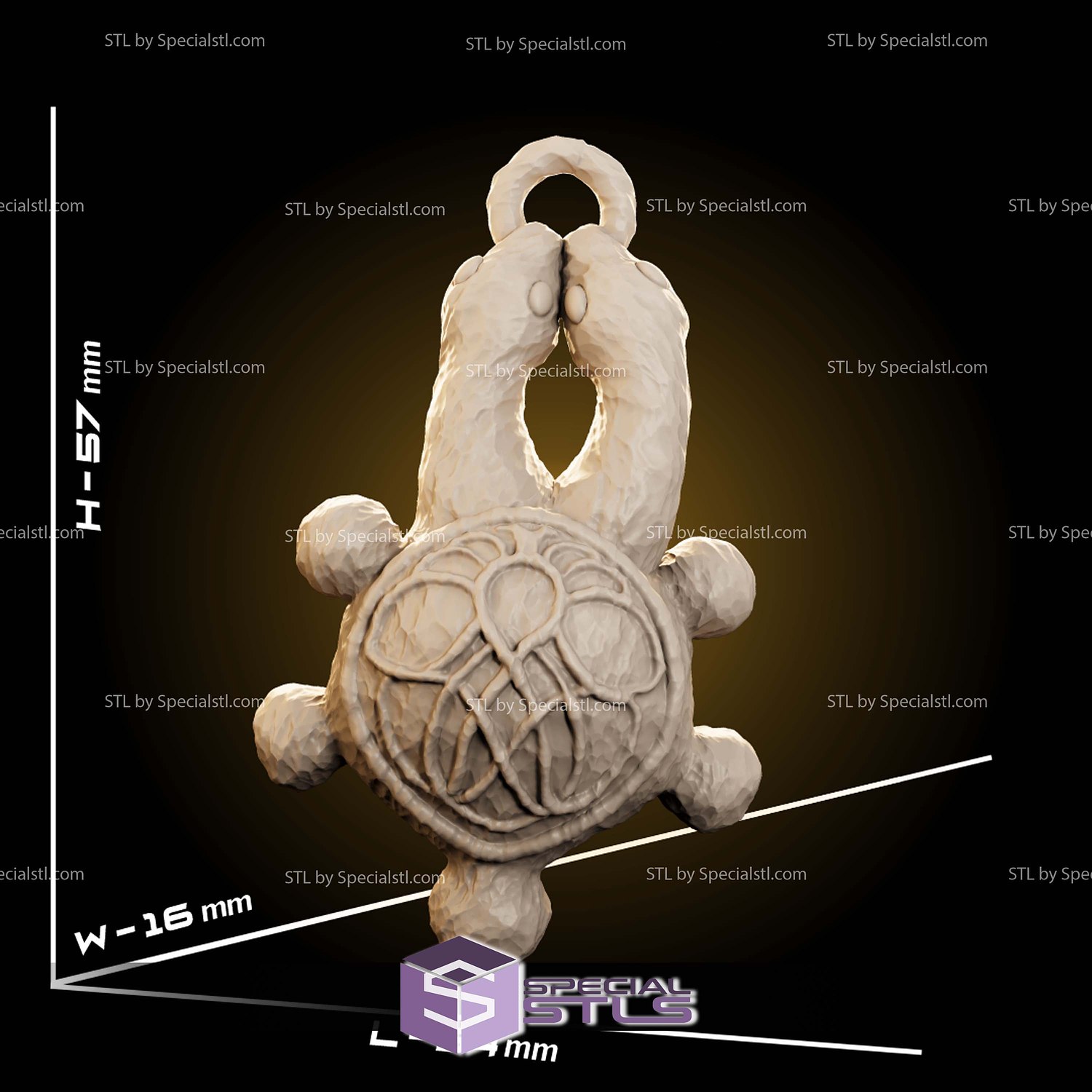 Two-Headed Turtle Talisman STL Files 3D Model — view 5
