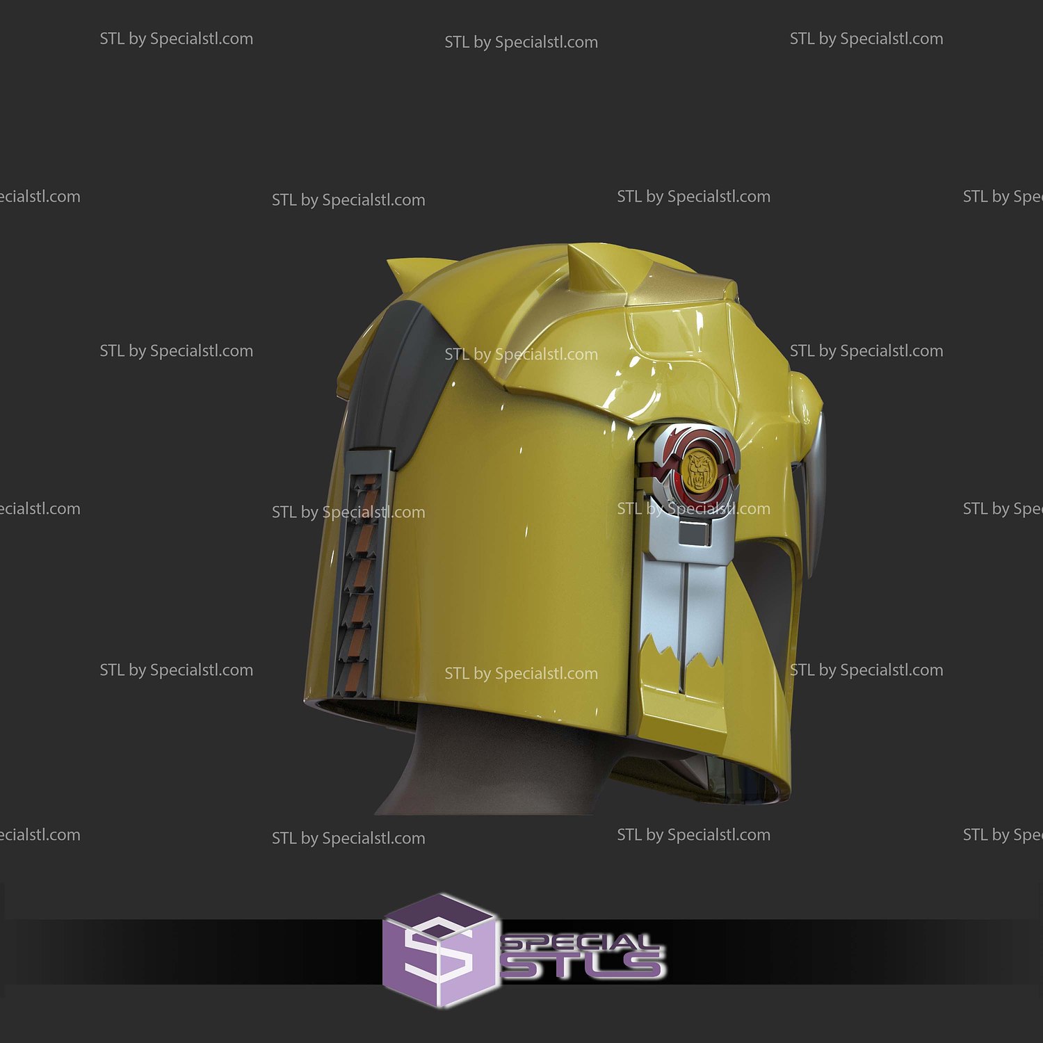 Cosplay STL Files Mandalorian Yellow Helmet 3D Model — view 2