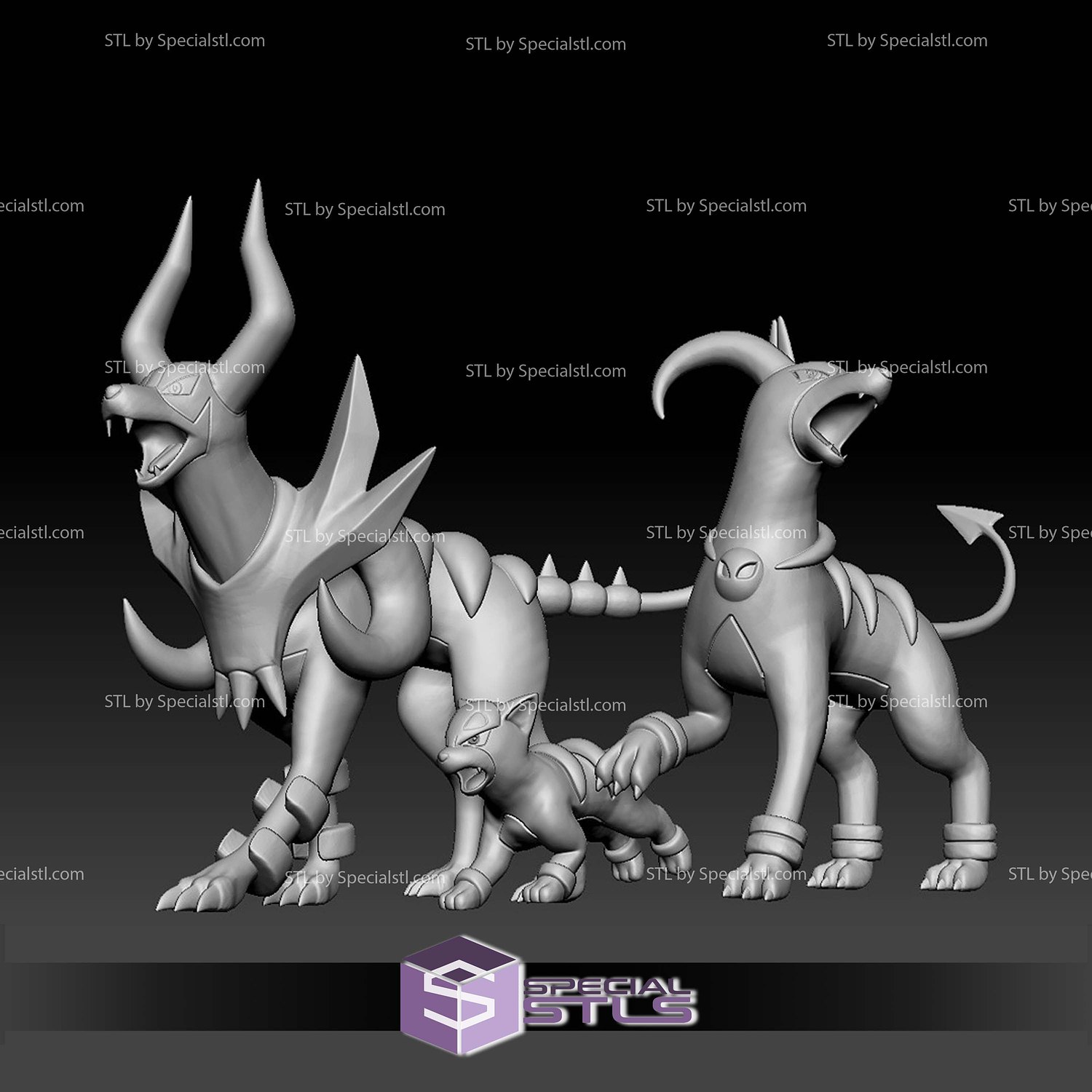 Pokemon STL Collection Houndour Houndoom Mega Evolution V2 3D Model — view 2