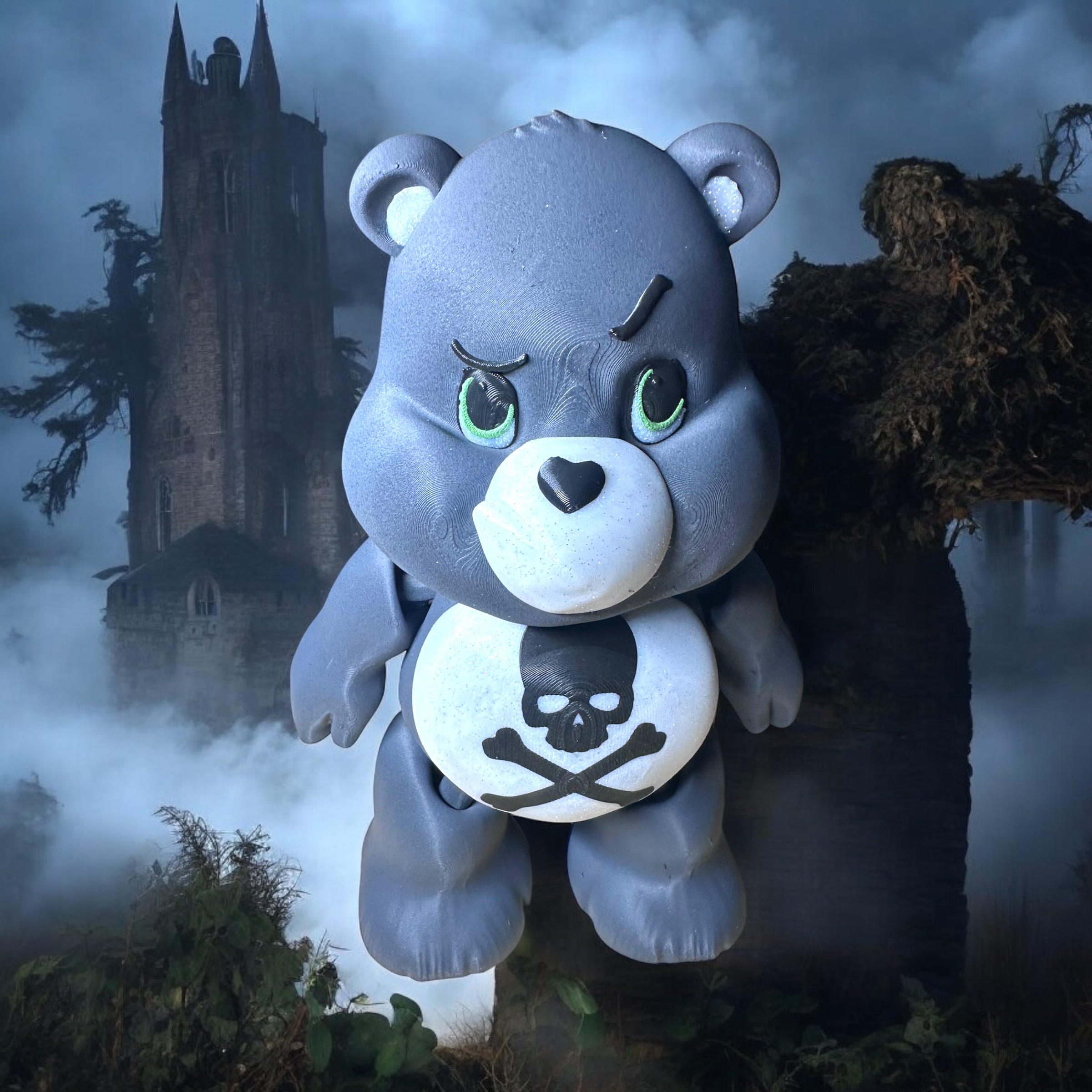 Skull and Crossbones Care Bear, Sour Face, Flexi, Flexible 3D 3MF Model