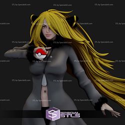 Cynthia with Garchomp Pokemon V2 3D Print Sculpture STL Model