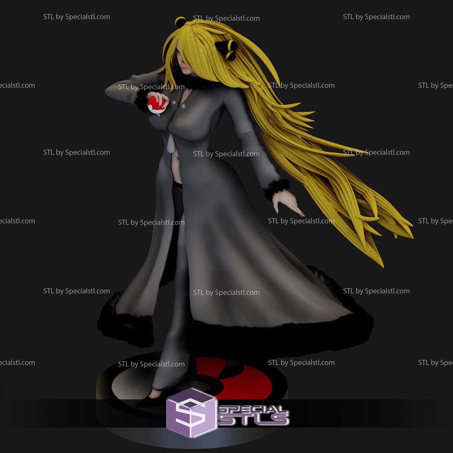 Cynthia with Garchomp Pokemon V2 3D Print Sculpture STL Model — view 3
