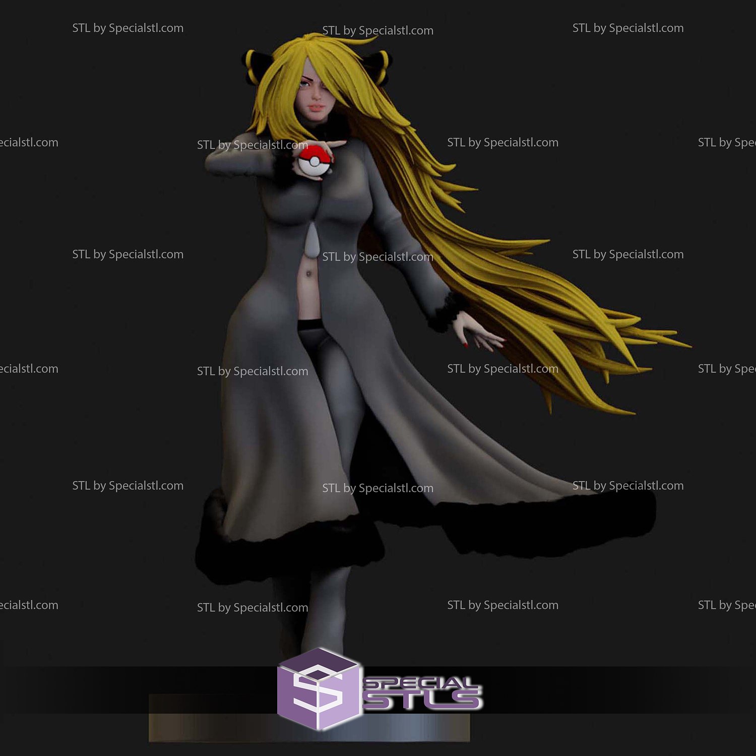 Cynthia with Garchomp Pokemon V2 3D Print Sculpture STL Model — view 4