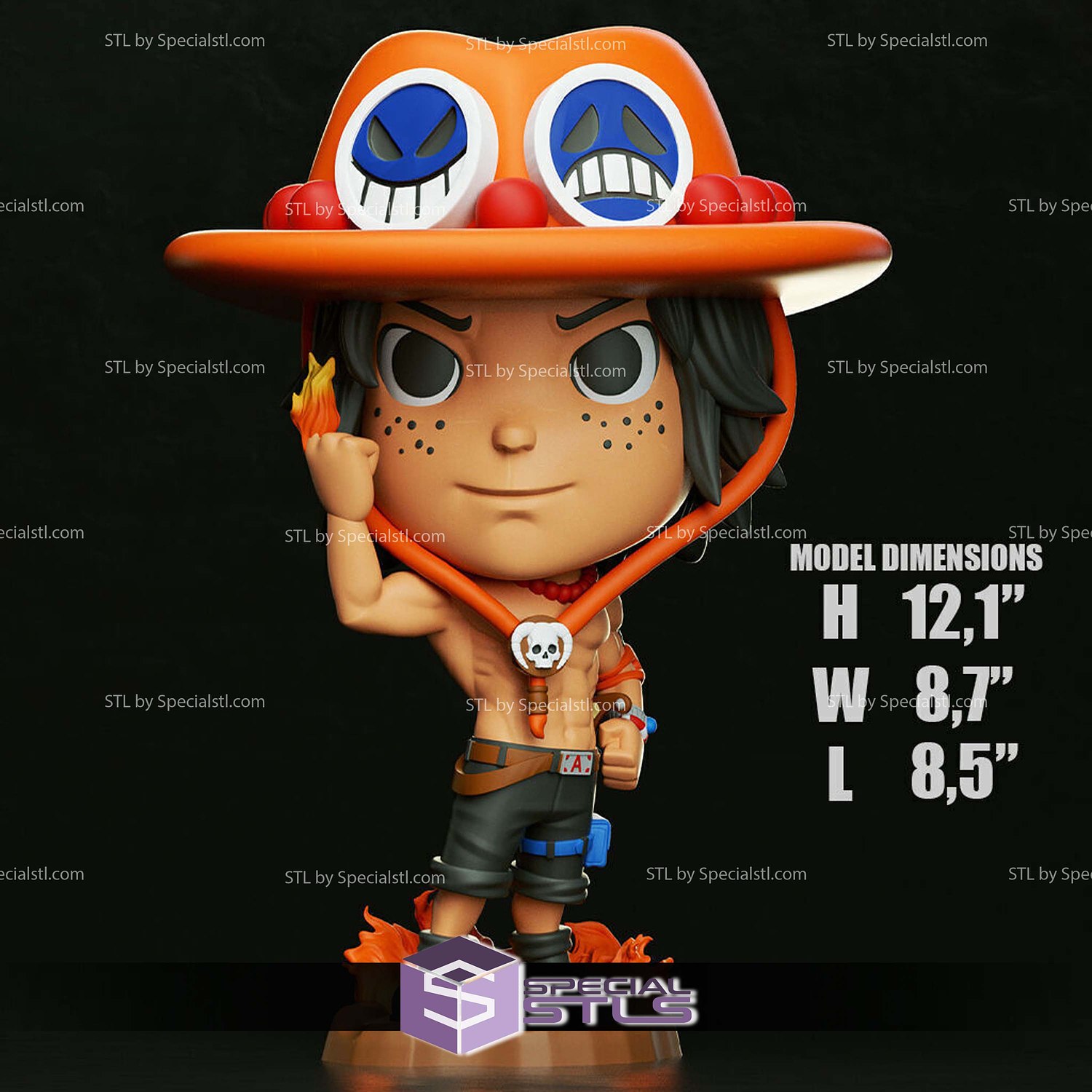 Chibi STL Collection Portgas D Ace 3D Model — view 2