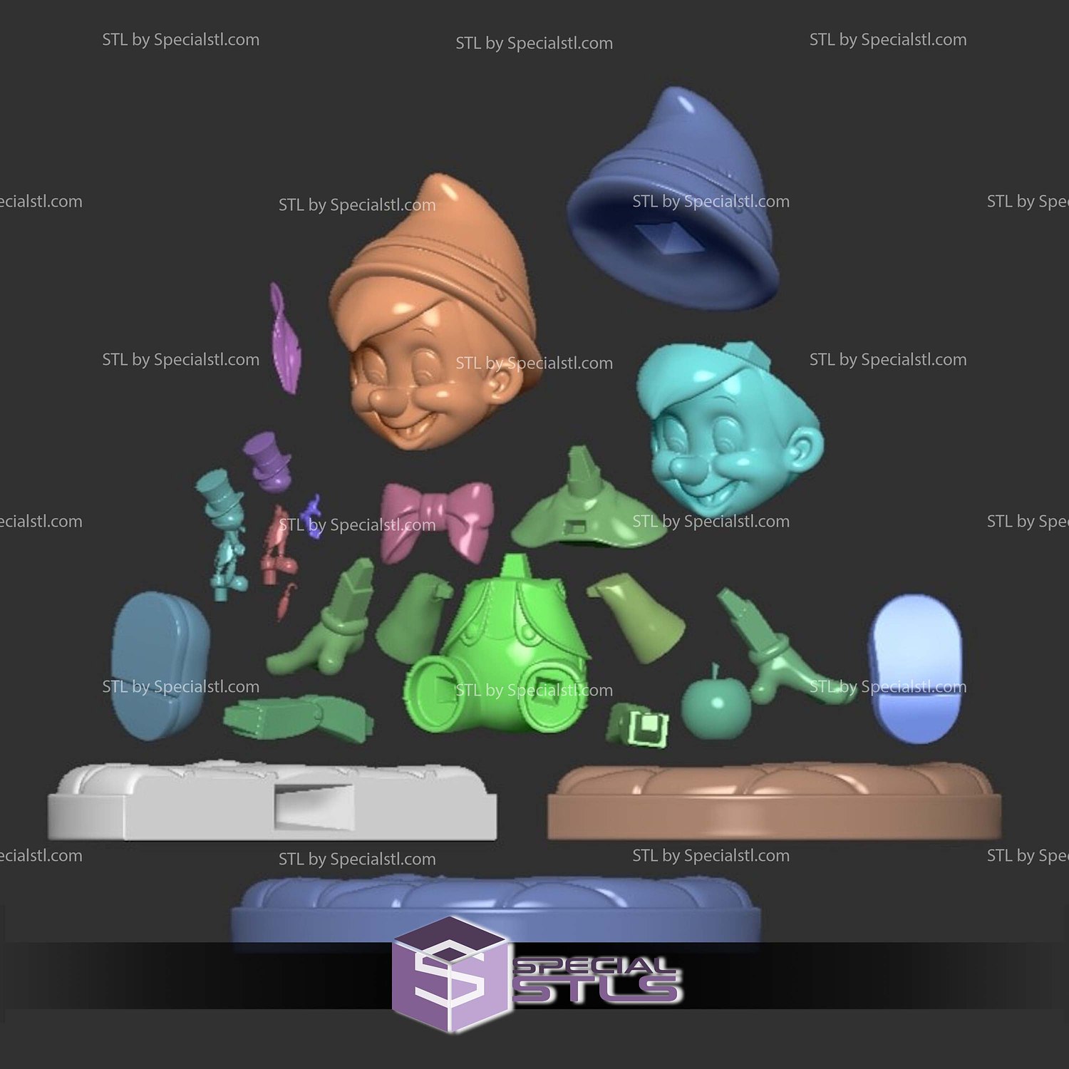 Pinocchio and Jiminy Cricket Sculptures 3D Printing STL Model — view 6