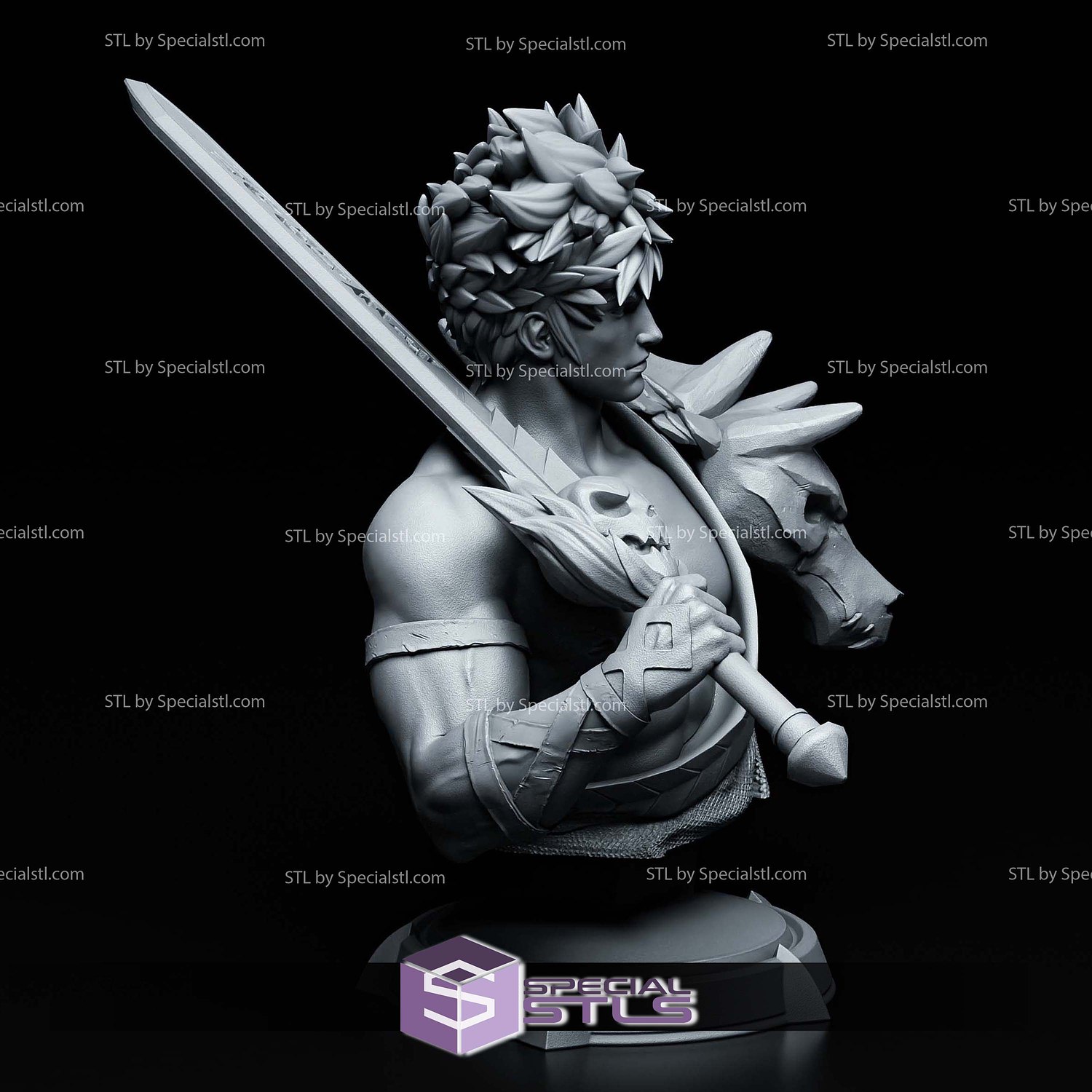 Zagreus Hades Bust 143mm 3D Printer Files STL Model — view 3