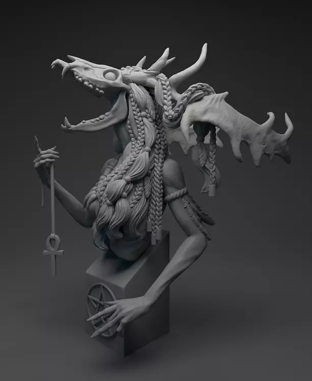 Wendigo bust of demon with wings 3D OBJ Model