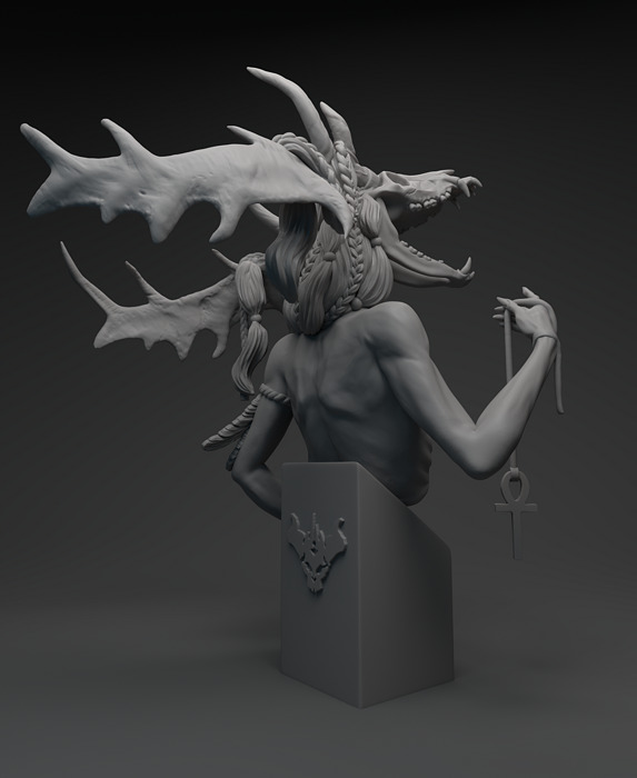 Wendigo bust of demon with wings 3D OBJ Model — view 3