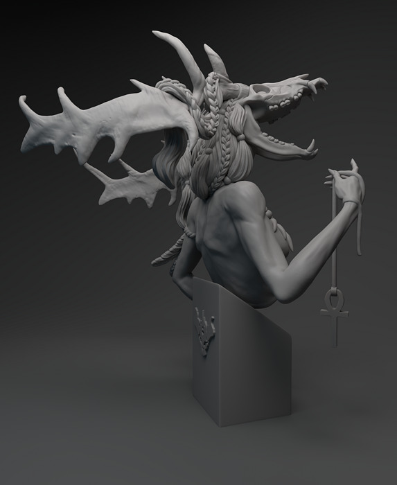 Wendigo bust of demon with wings 3D OBJ Model — view 4