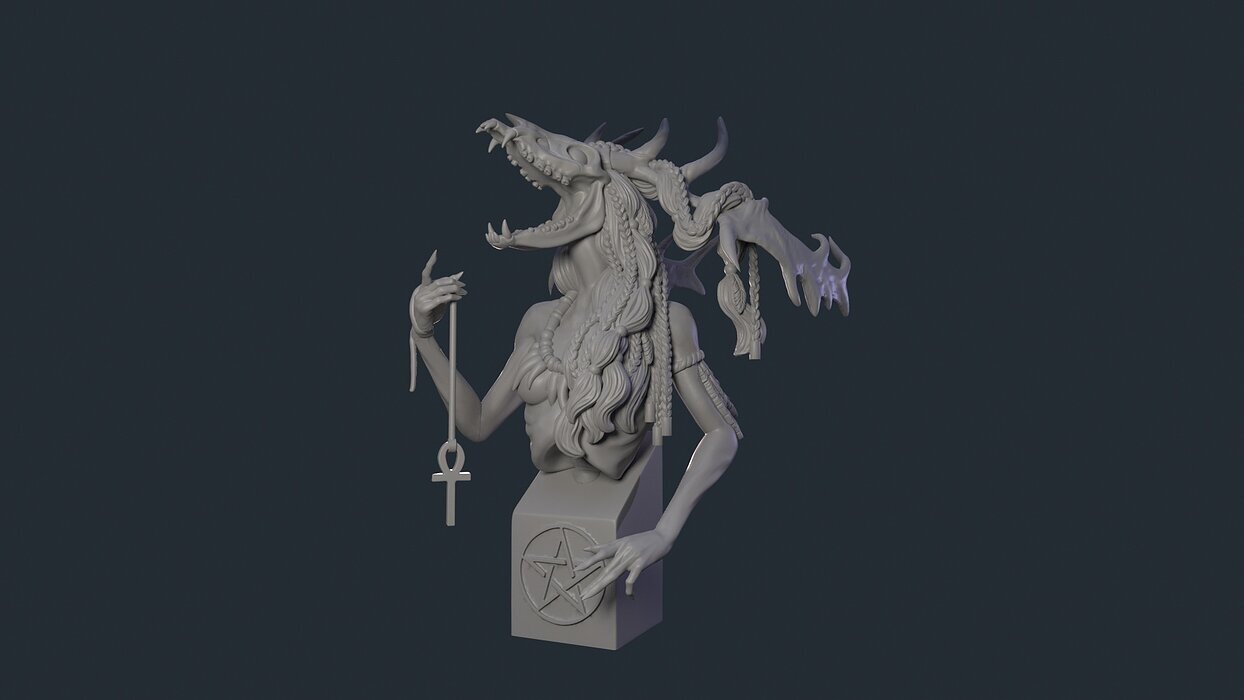 Wendigo bust of demon with wings 3D OBJ Model — view 5