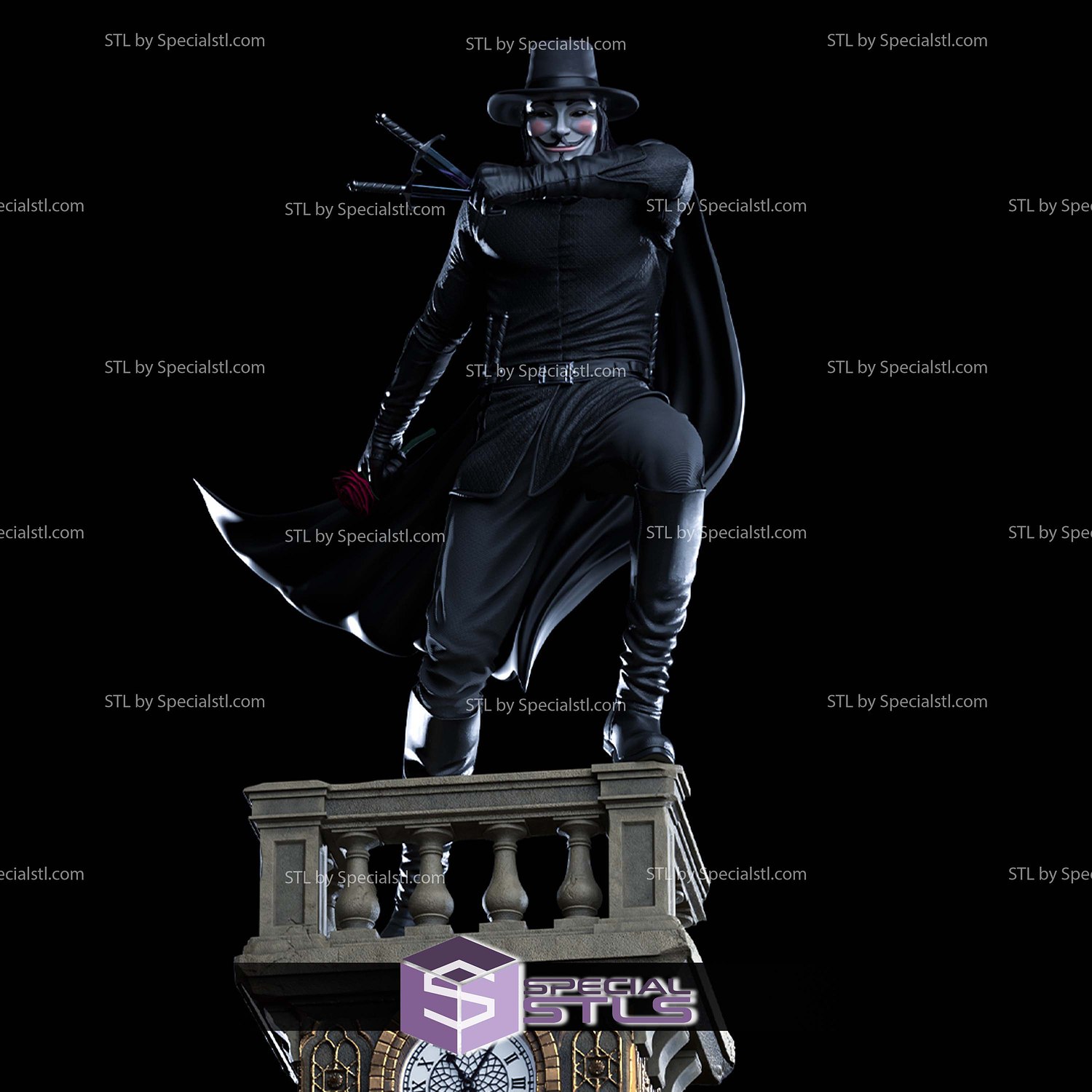 V for Vendetta Clock Tower 3D Printer Files STL Model — view 2