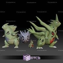 Pokemon STL Collection Larvitar Pupitar Tyranitar Mega Evolution 3D Model