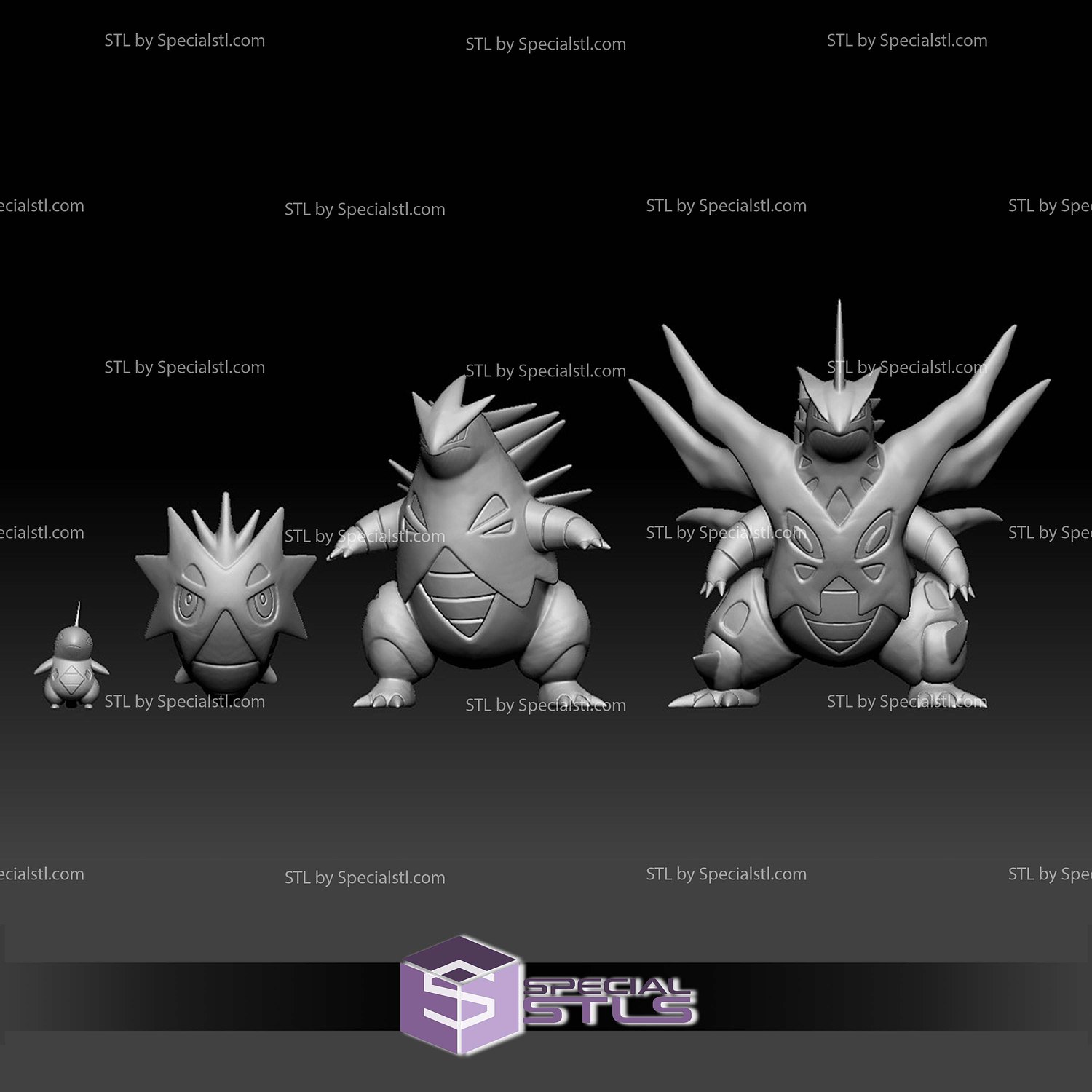 Pokemon STL Collection Larvitar Pupitar Tyranitar Mega Evolution 3D Model — view 2