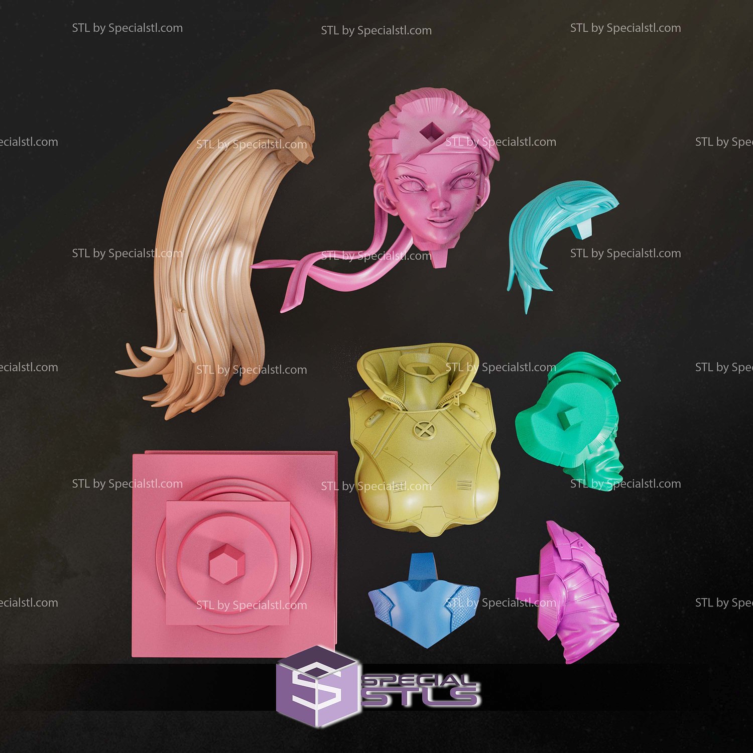 Rogue X Men Anime Style Bust 3D Printer Files STL Model — view 5